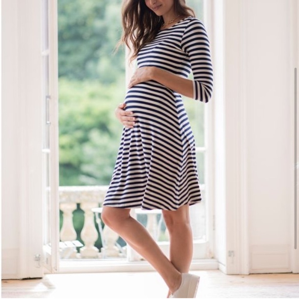 Seraphine Blue and White Stripe Maternity and Nursing Dress Size 6